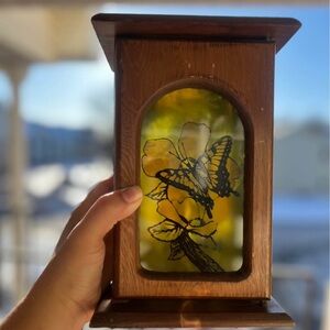 Vintage Wood/ Stained Glass Butterfly Candle Holder